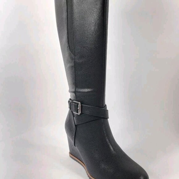 Soul Naturalizer Womens Harvest Riding Boots Black Wedge Knee High Zip 9.5 W New - Picture 2 of 4